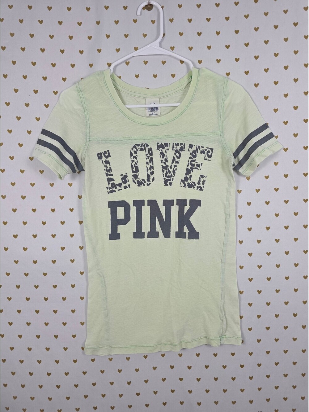 Victorias Secret PINK Vintage Cheetah Leopard Love V neck tee shirt Y2k Small